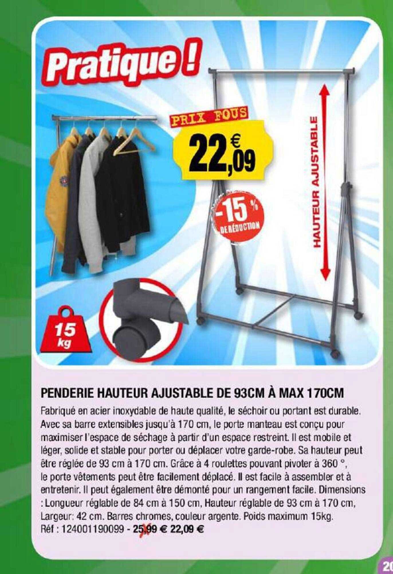 penderie hauteur ajustable de 93 cm à max 170 cm