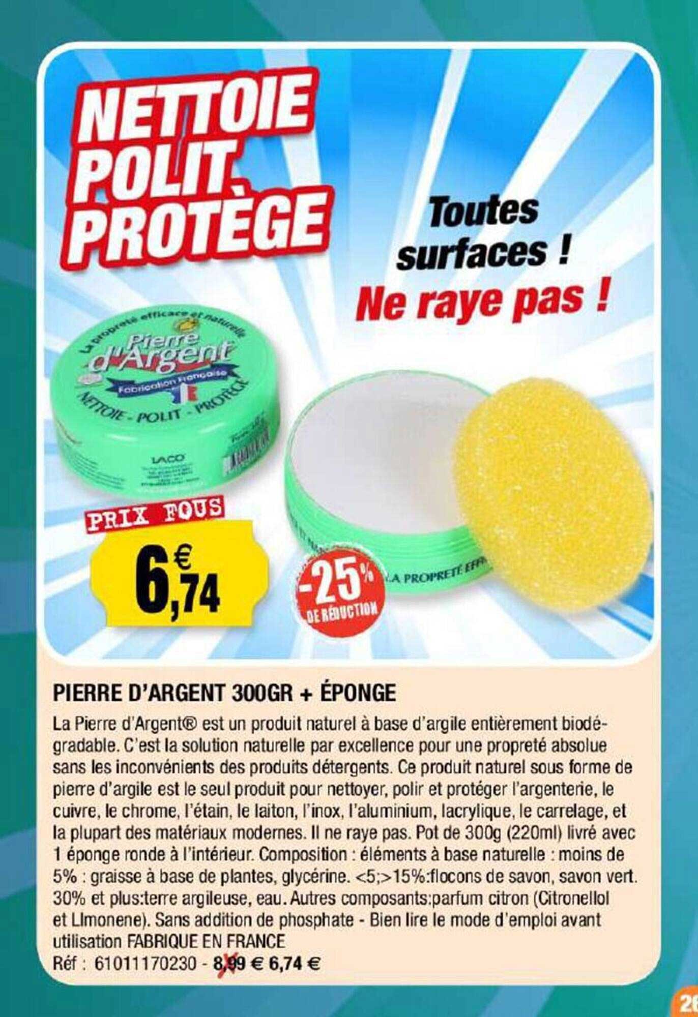 pierre d'argent 300 gr + éponge