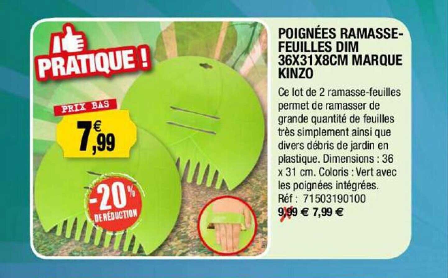 poignées ramasse-feuilles dim 36 x 31 x 8 cm marque kinzo