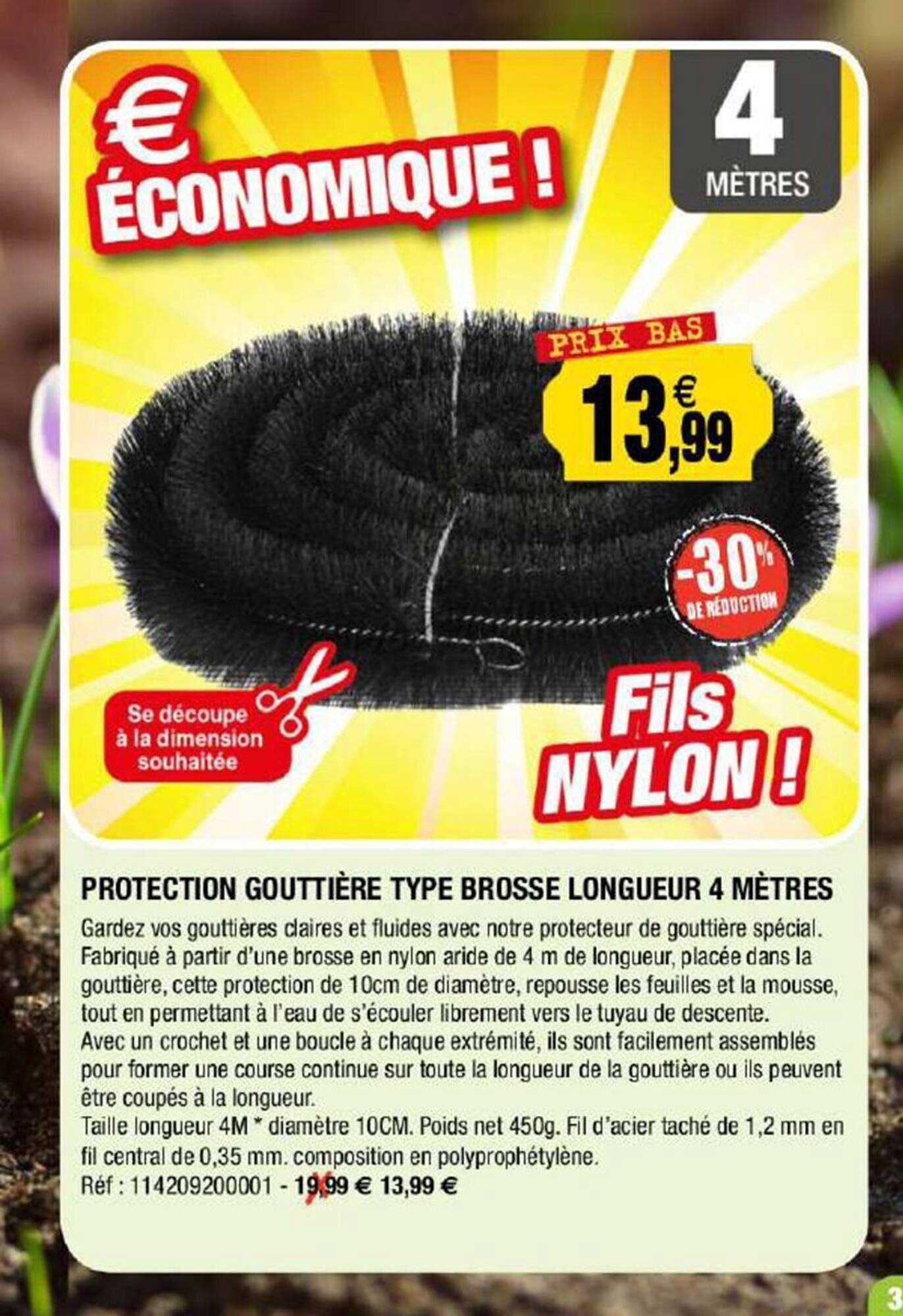 protection gouttière type brosse longueur 4 mètres