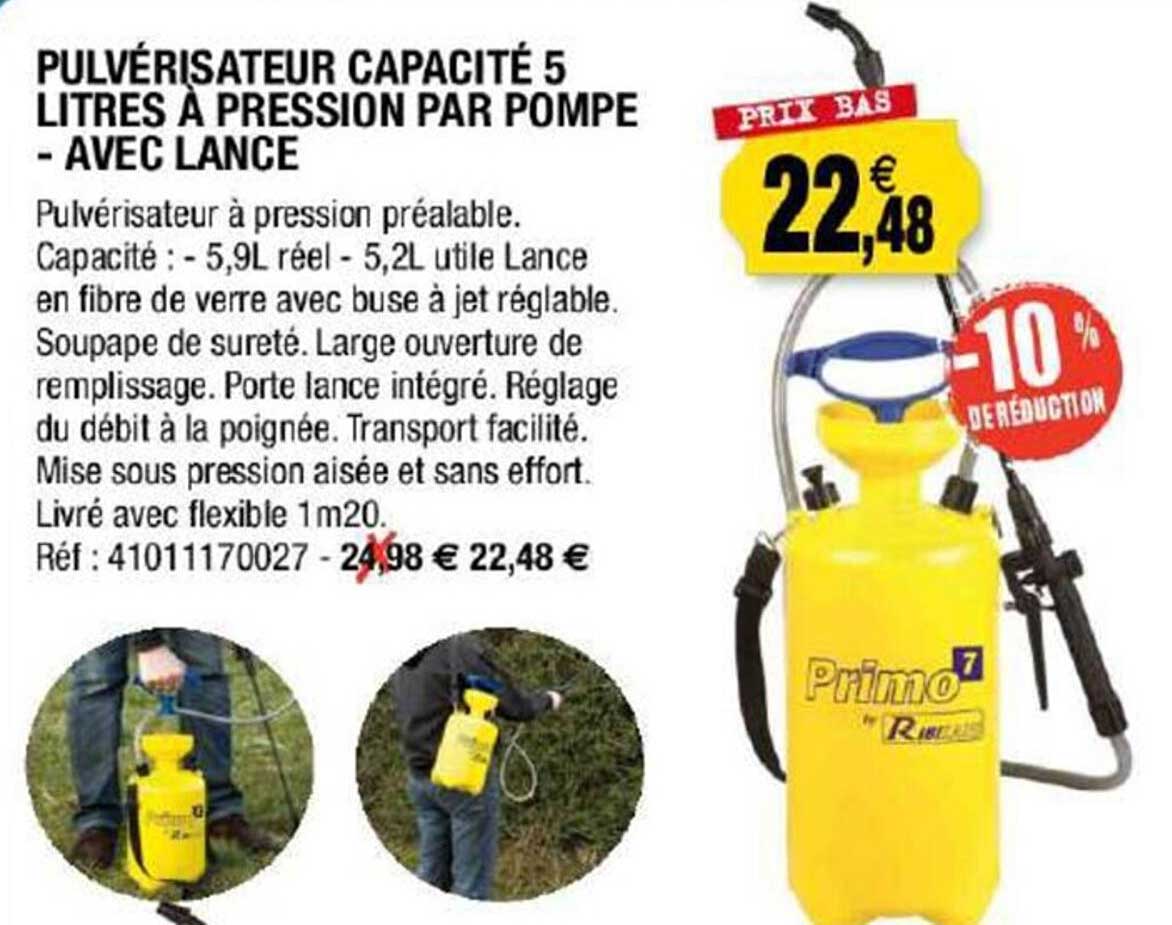 pulvérisateur capacité 5 litres à pression par pompe - avec lance