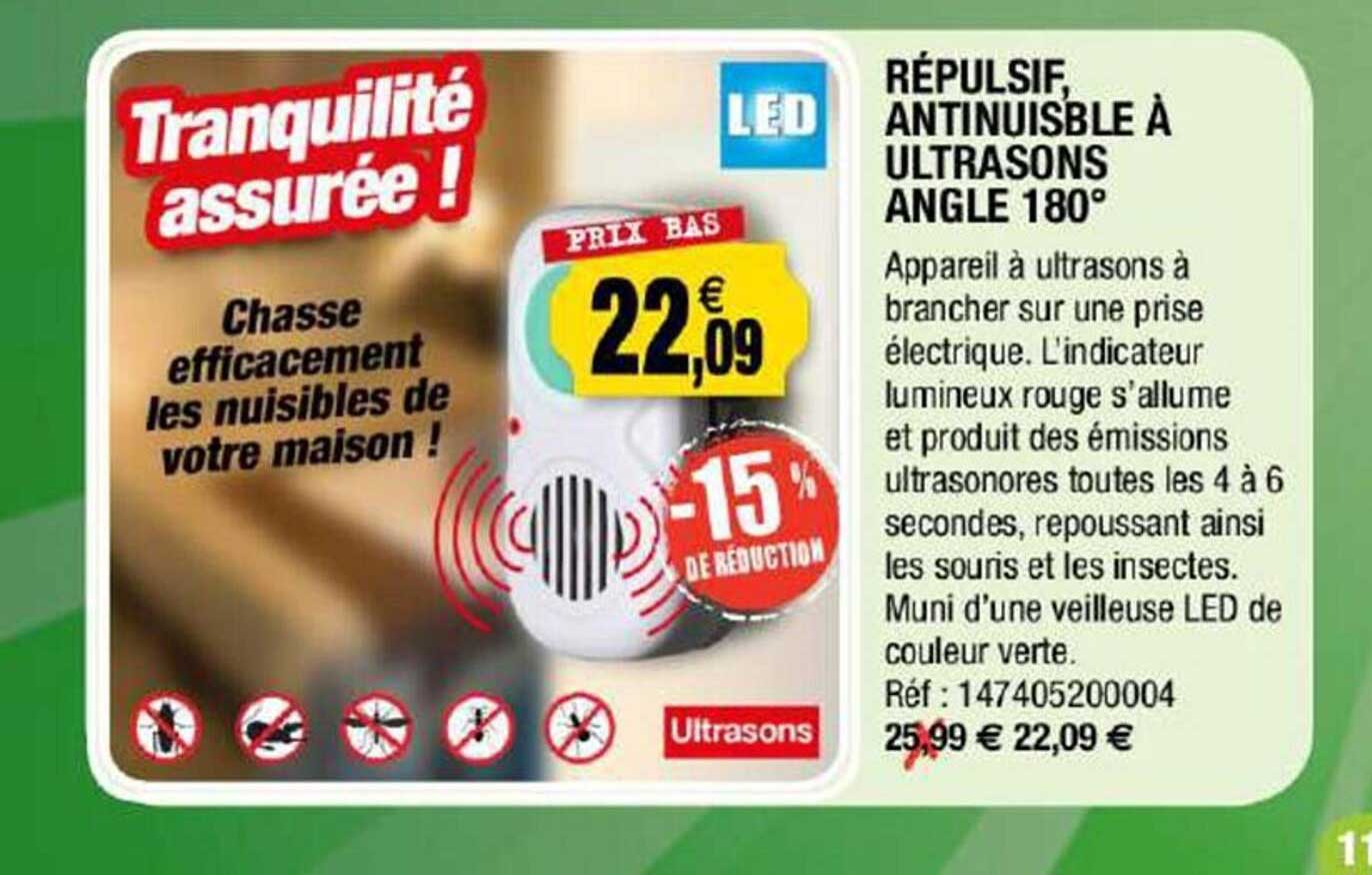 répulsif, antinuisible à ultrasons angle 180°