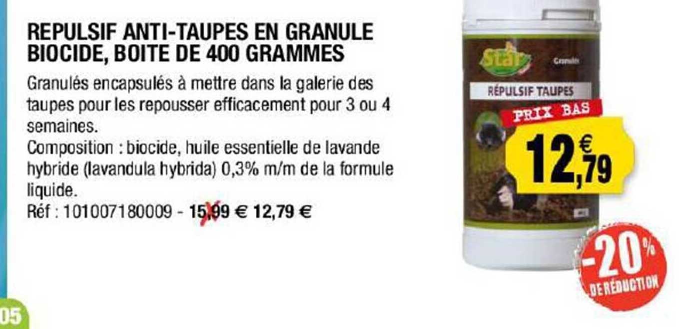 repulsif anti-taupes en granule biocide, boîte de 400 grammes