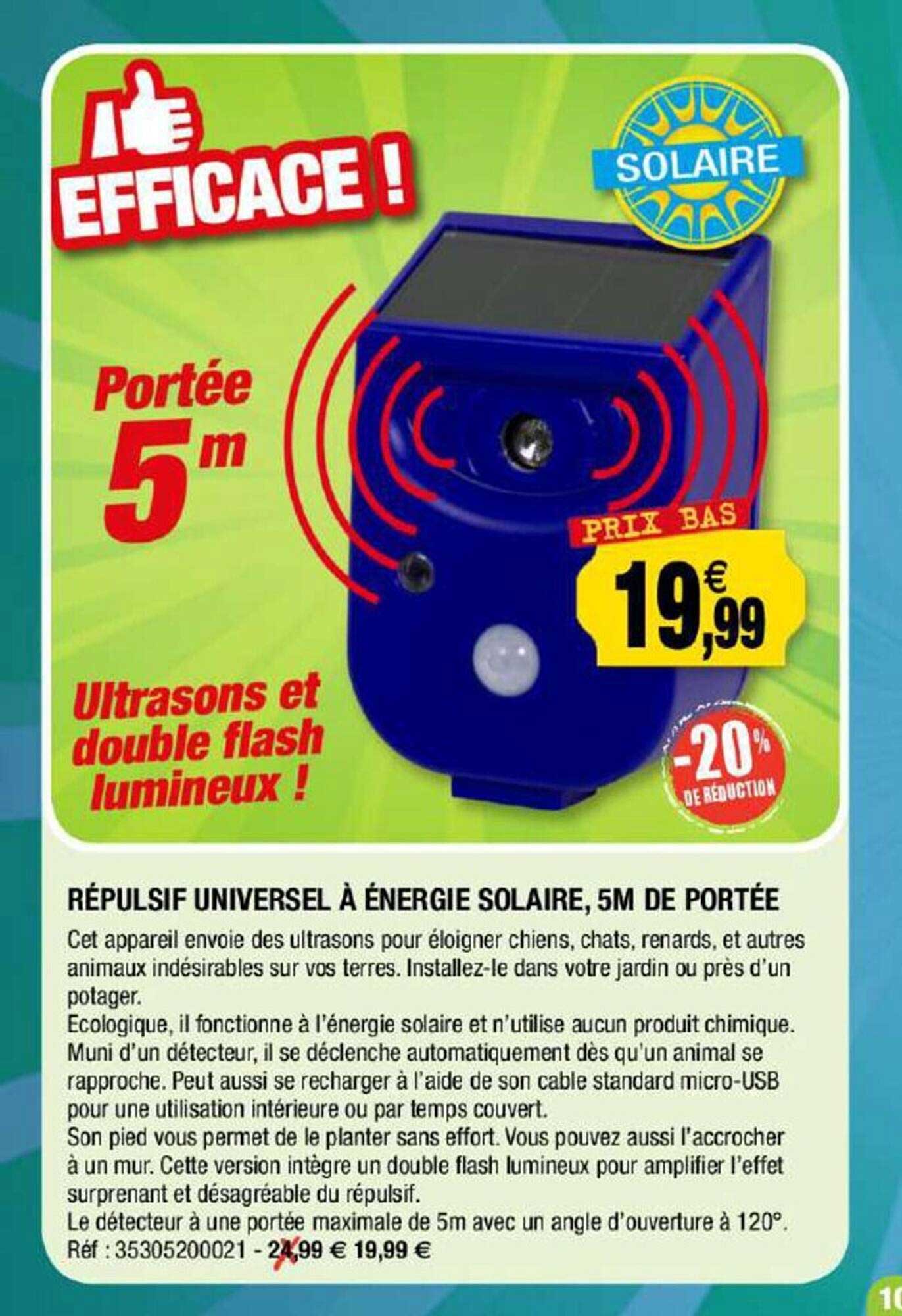 répulsif universel à énergie solaire, 5m portée