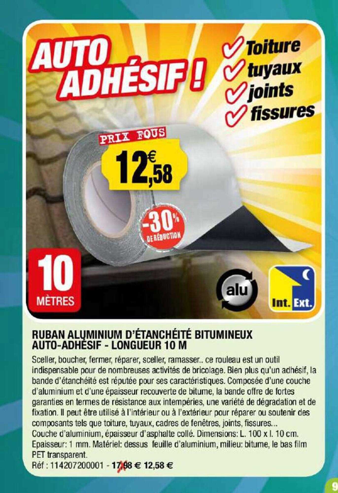 ruban aluminium d'étanchéité bitumineux auto-adhésif, longueur 10 m