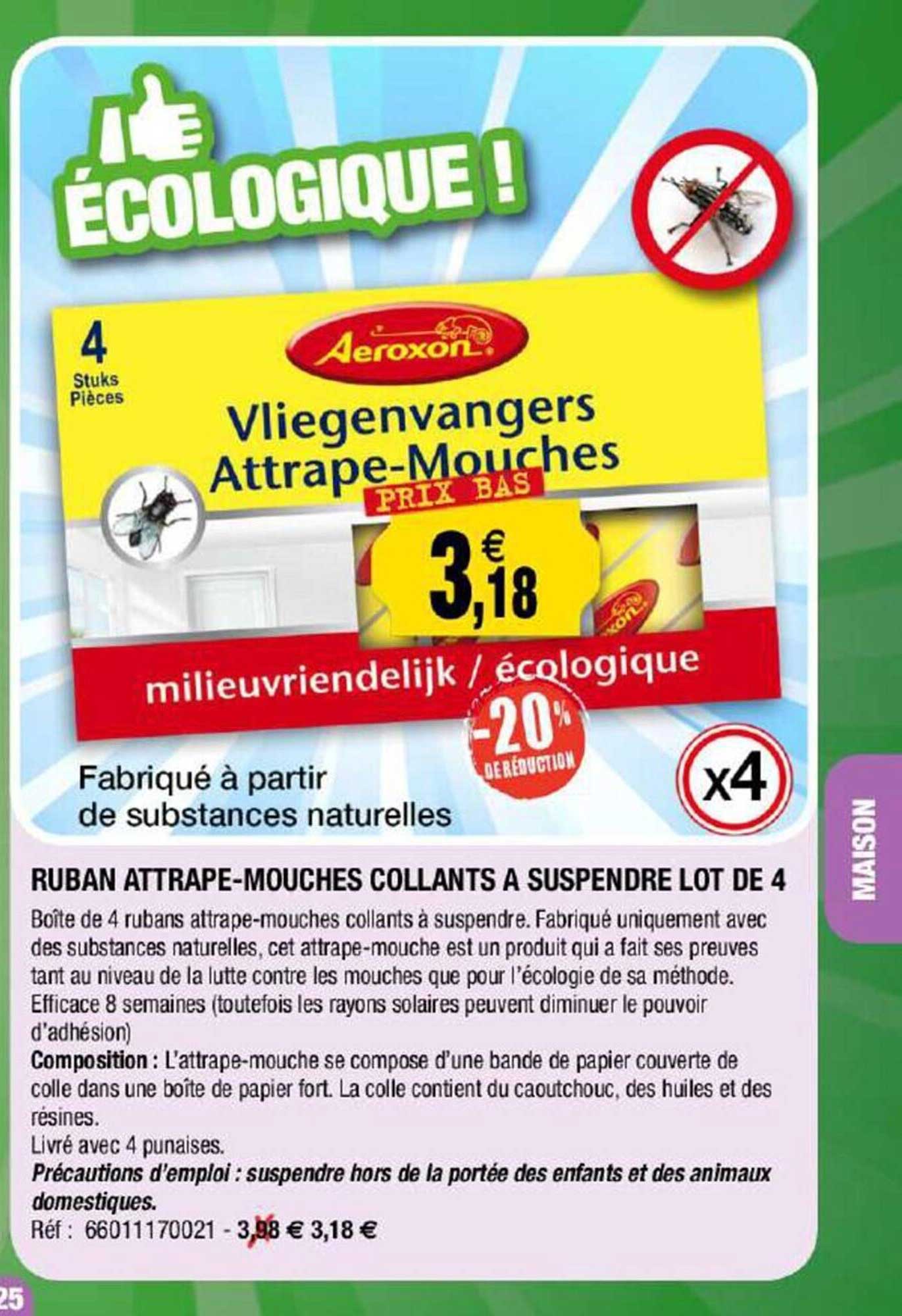 ruban attrape-mouches collants à suspendre lot de 4