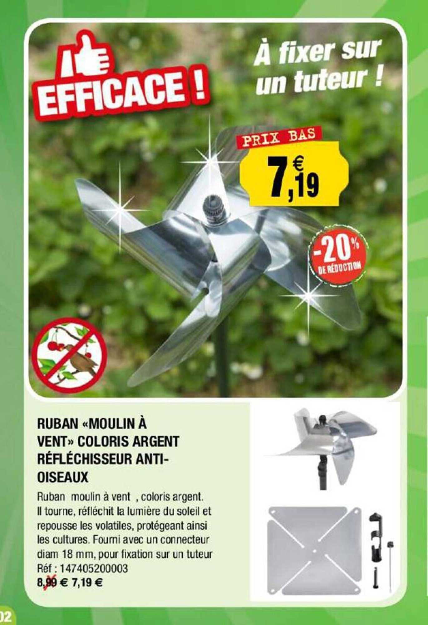 ruban moulin à vent coloris argent réfléchisseur anti-oiseaux