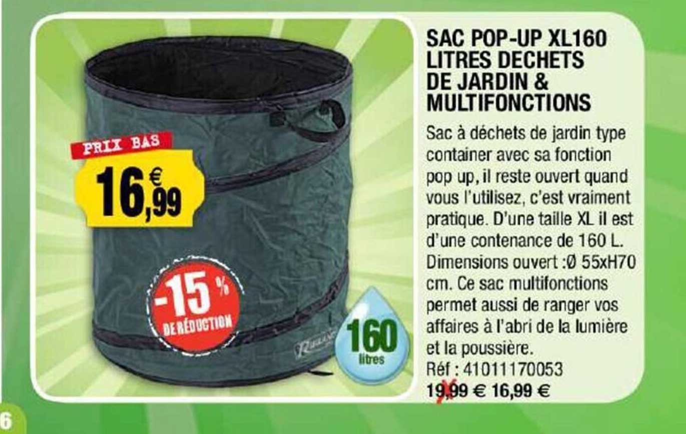 sac pop-up xl 160 litres déchets de jardin & multifonctions