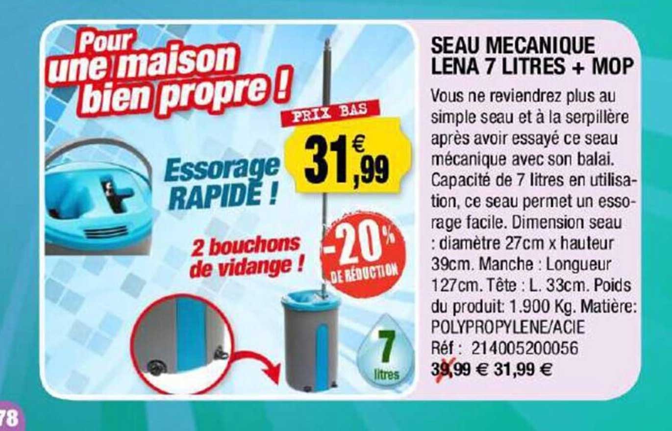 seau mécanique lena 7 litres + mop