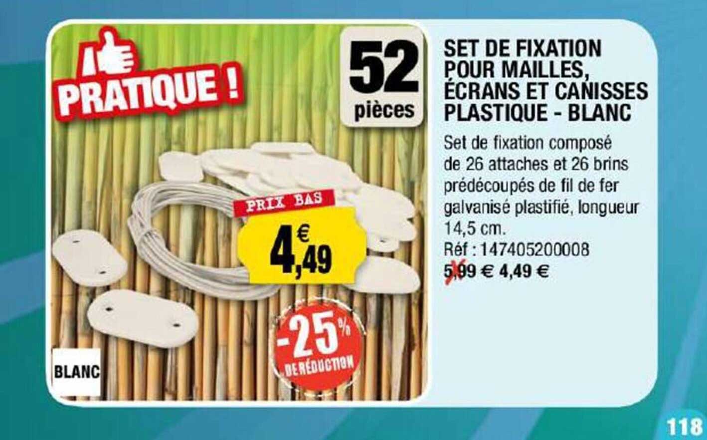 set de fixation pour mailles, écrans et canisses plastique - blanc