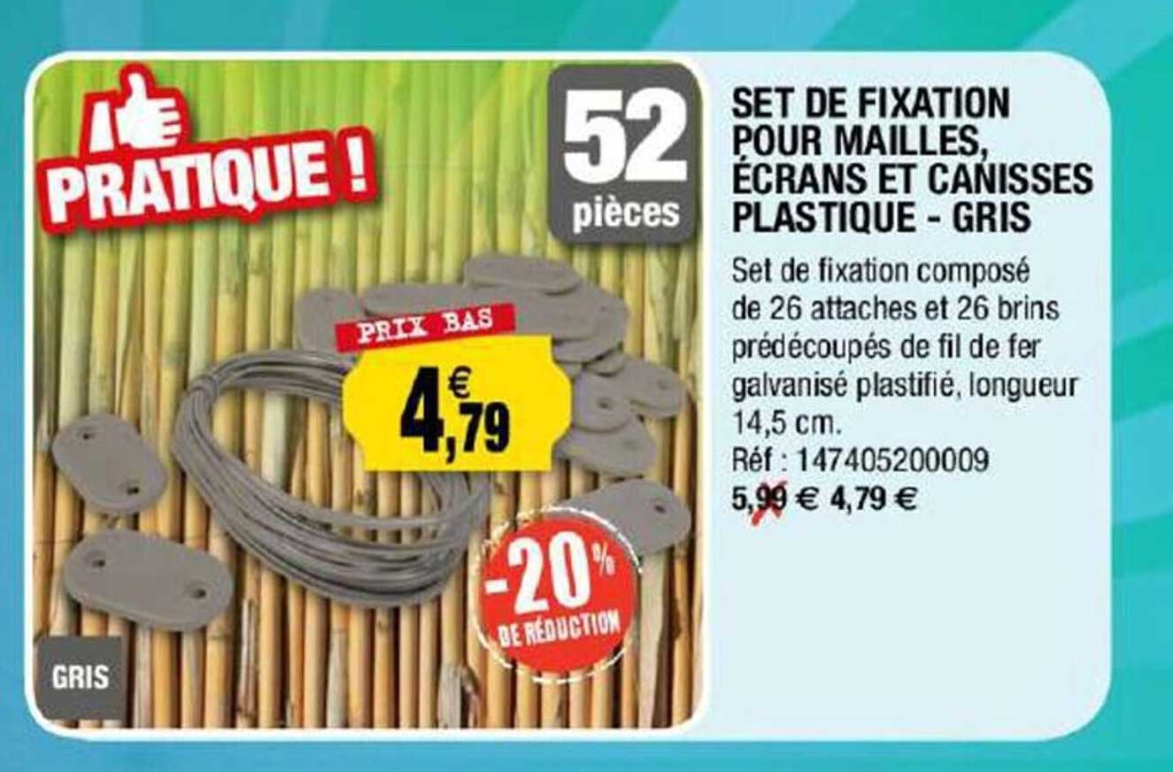 set de fixation pour mailles, écrans et canisses plastique - gris