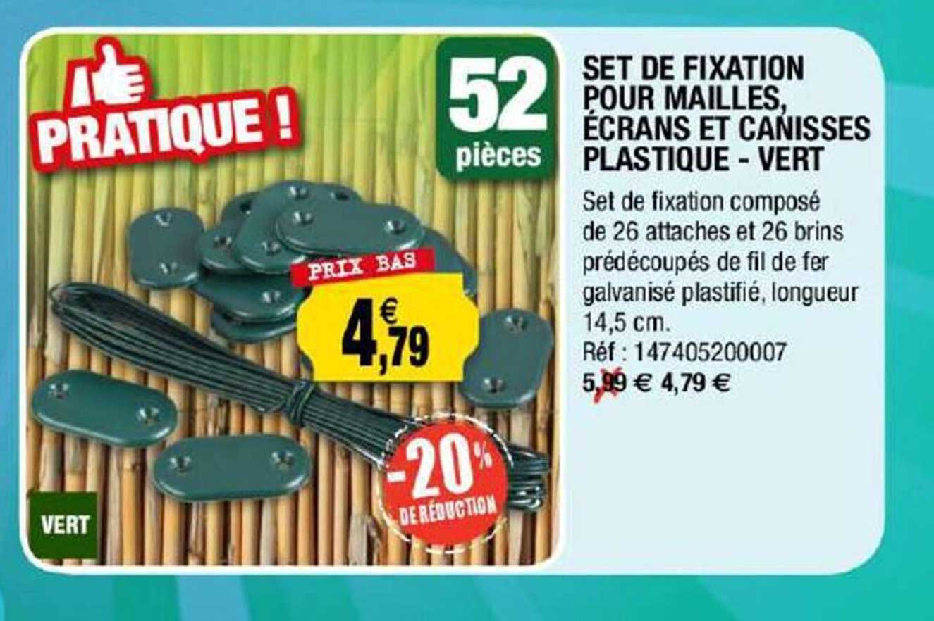set de fixation pour mailles, écrans et canisses plastique - vert