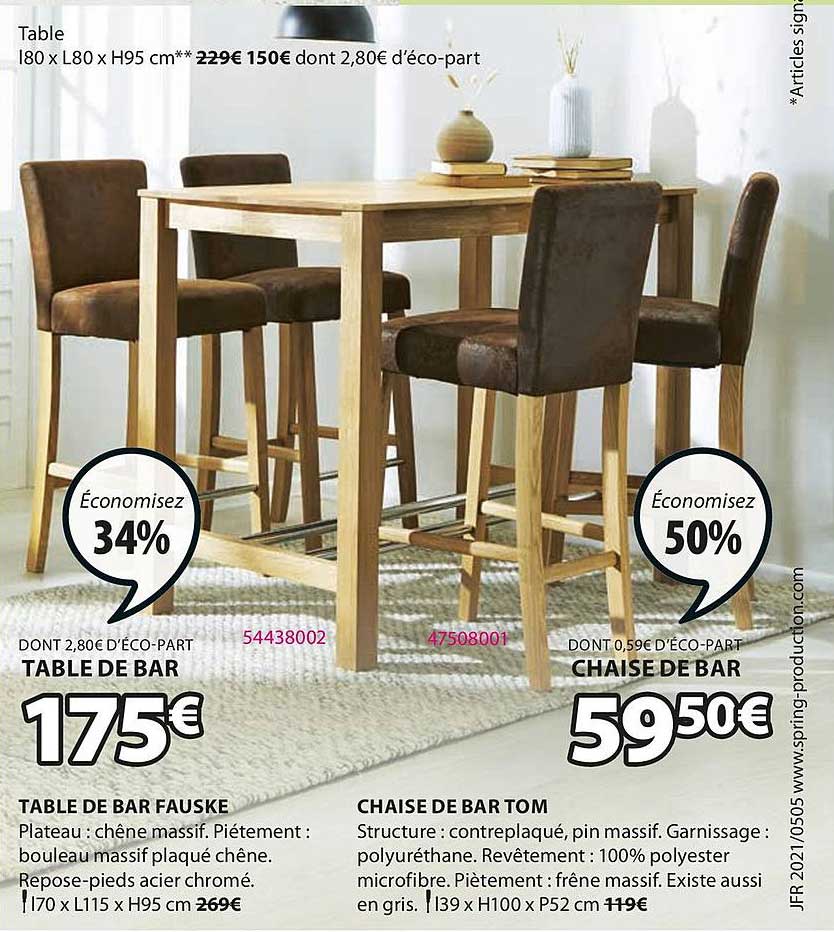 Table De Bar Fauske, Chaise De Bar Tom
