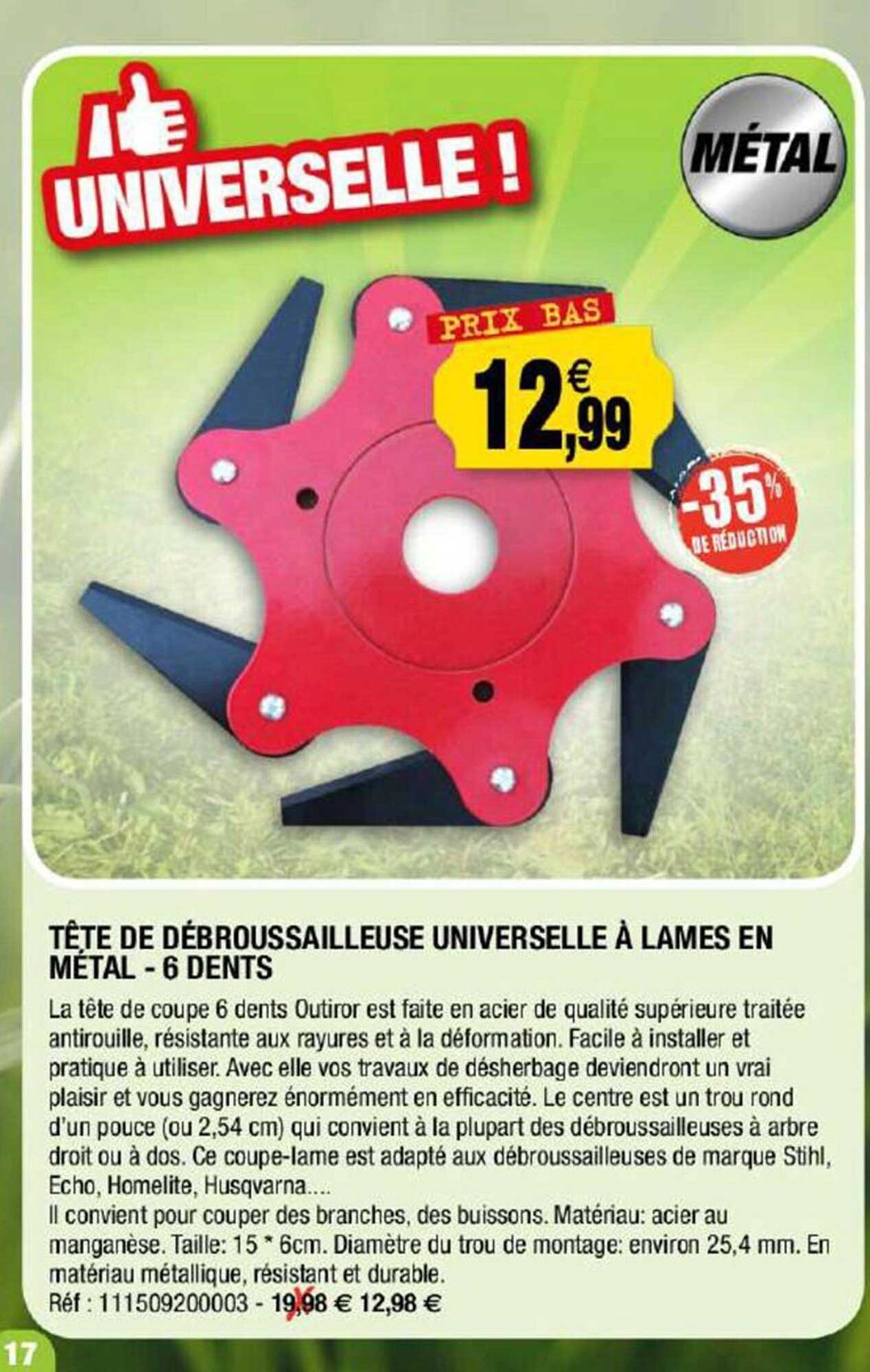 Tête De Débroussailleuse Universelle à Lames En Métal - 6 Dents