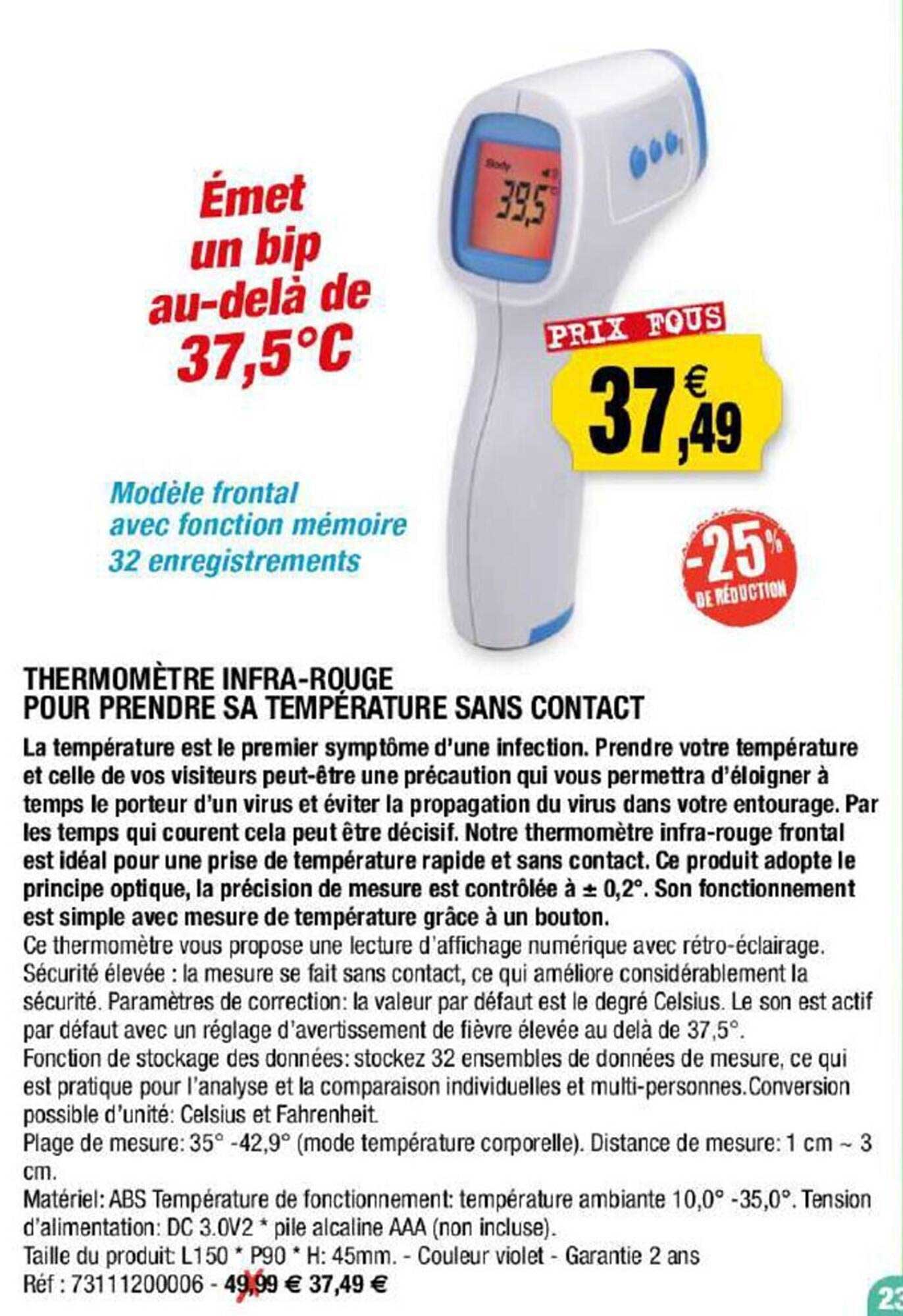 thermomètre infra-rouge pour prendre sa température sans contact