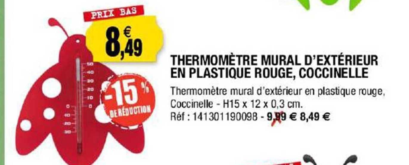 thermomètre mural d'extérieur en plastique rouge, coccinelle