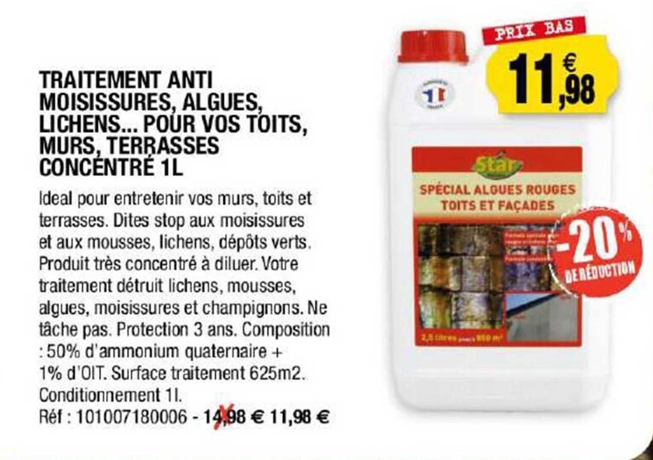 traitement anti moisissures, algues, lichens ... pour vos toits, murs, terrasses concentré 1 l