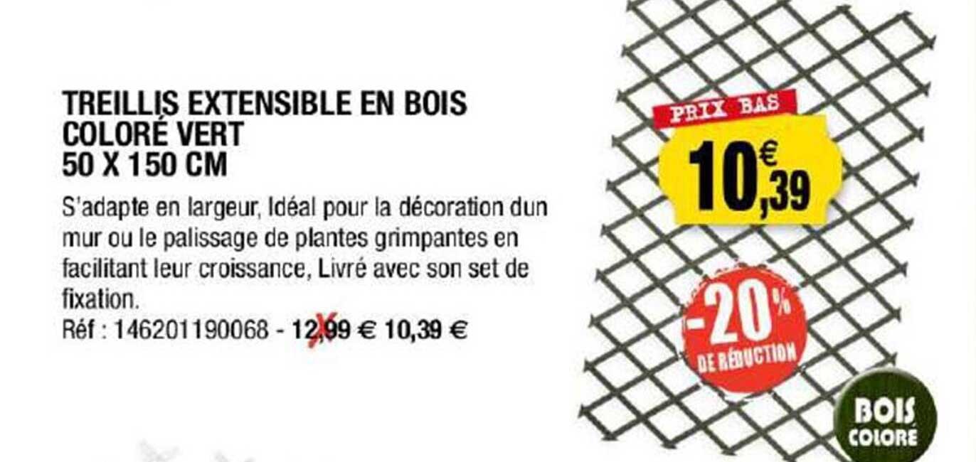 treillis extensible en bois coloré vert 50 x 150 cm