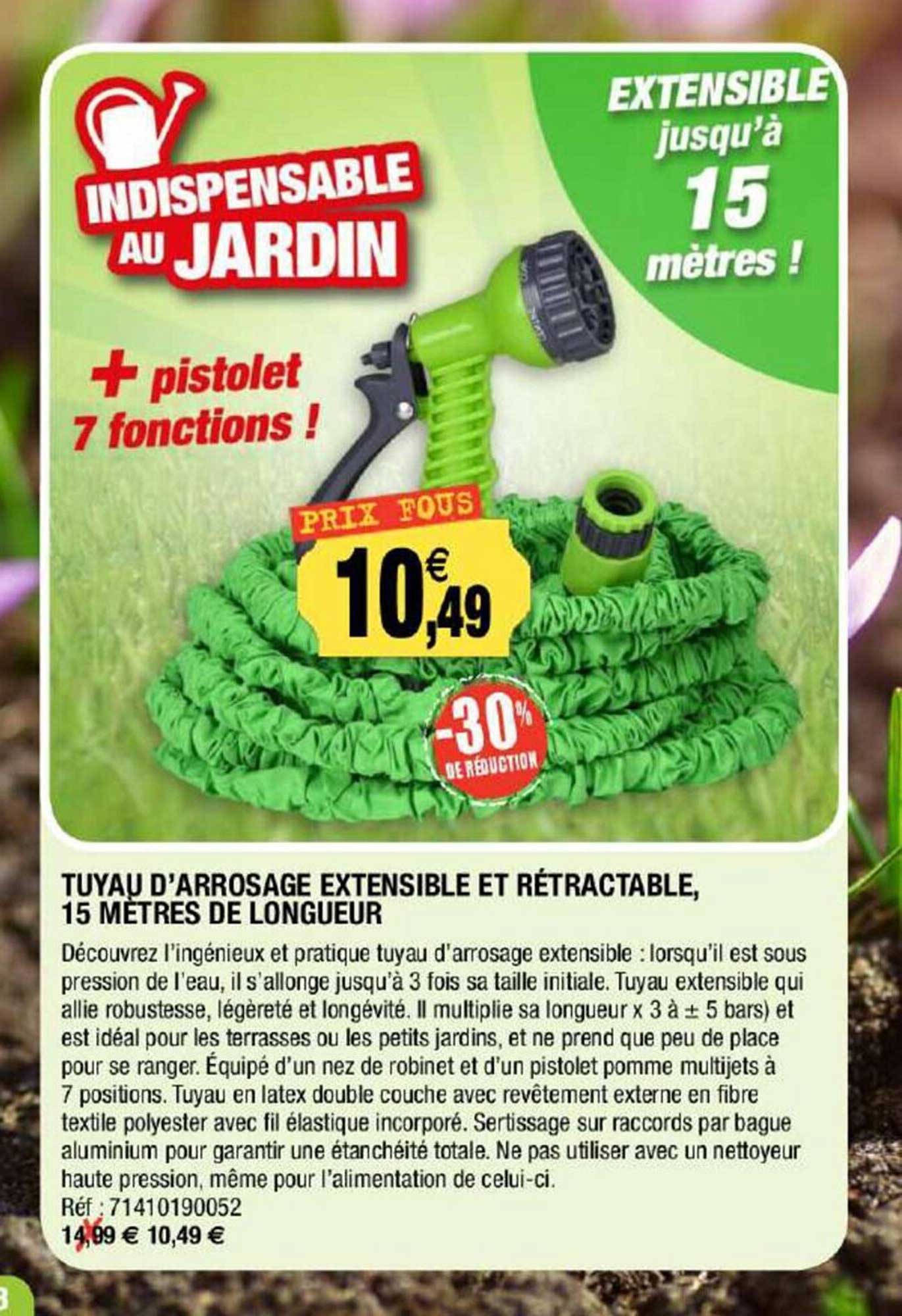 tuyau d'arrosage extensible et rétractable, 15 mètres de longueur