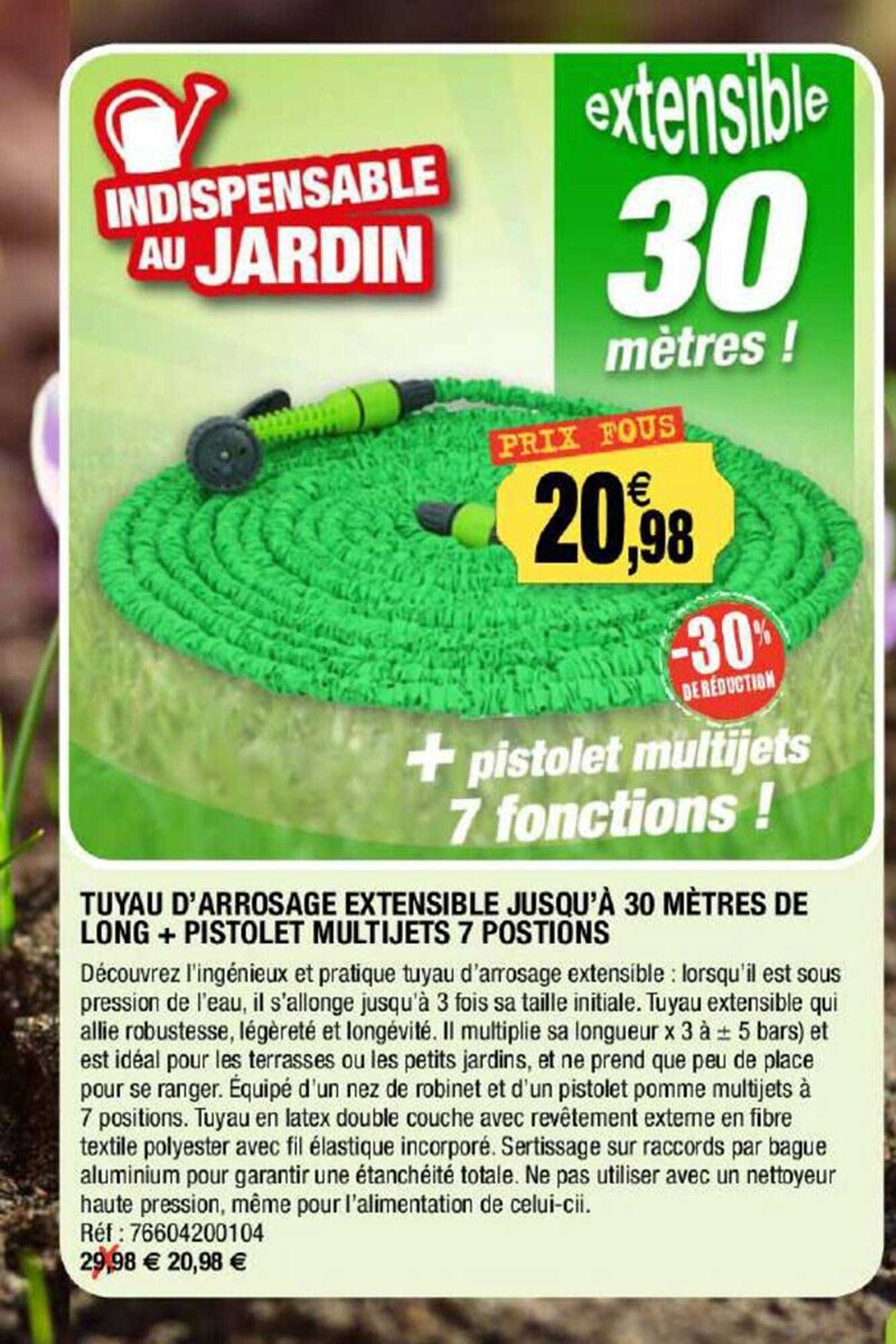 tuyau d'arrosage extensible jusqu'à 30 mètres de long + pistolet multijets 7 positions