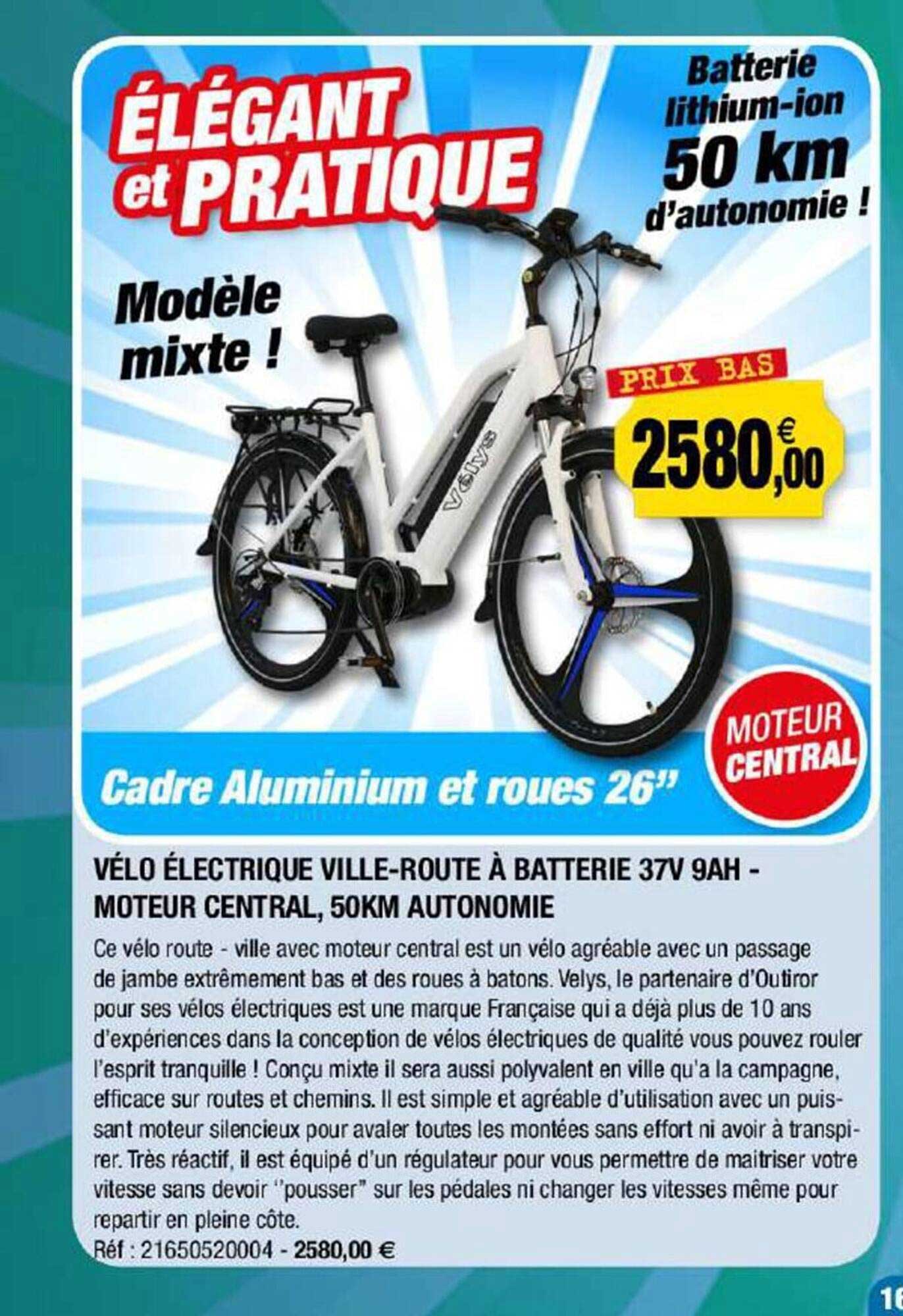 vélo électrique ville-route à batterie 37v 9ah - moteur central, 50 km autonomie