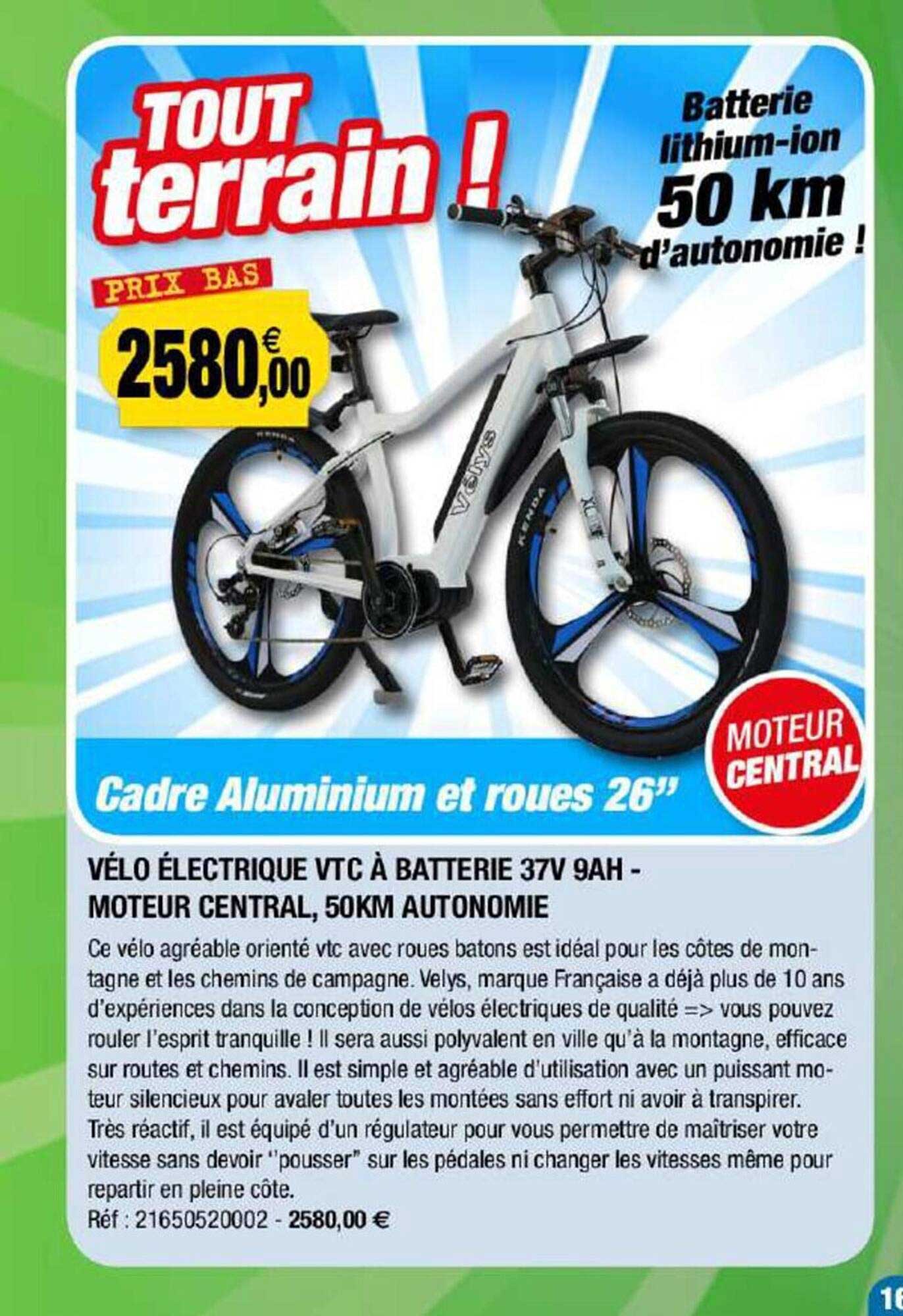 vélo électrique vtc à batterie 37v 9ah - moteur central, 50 km autonomie