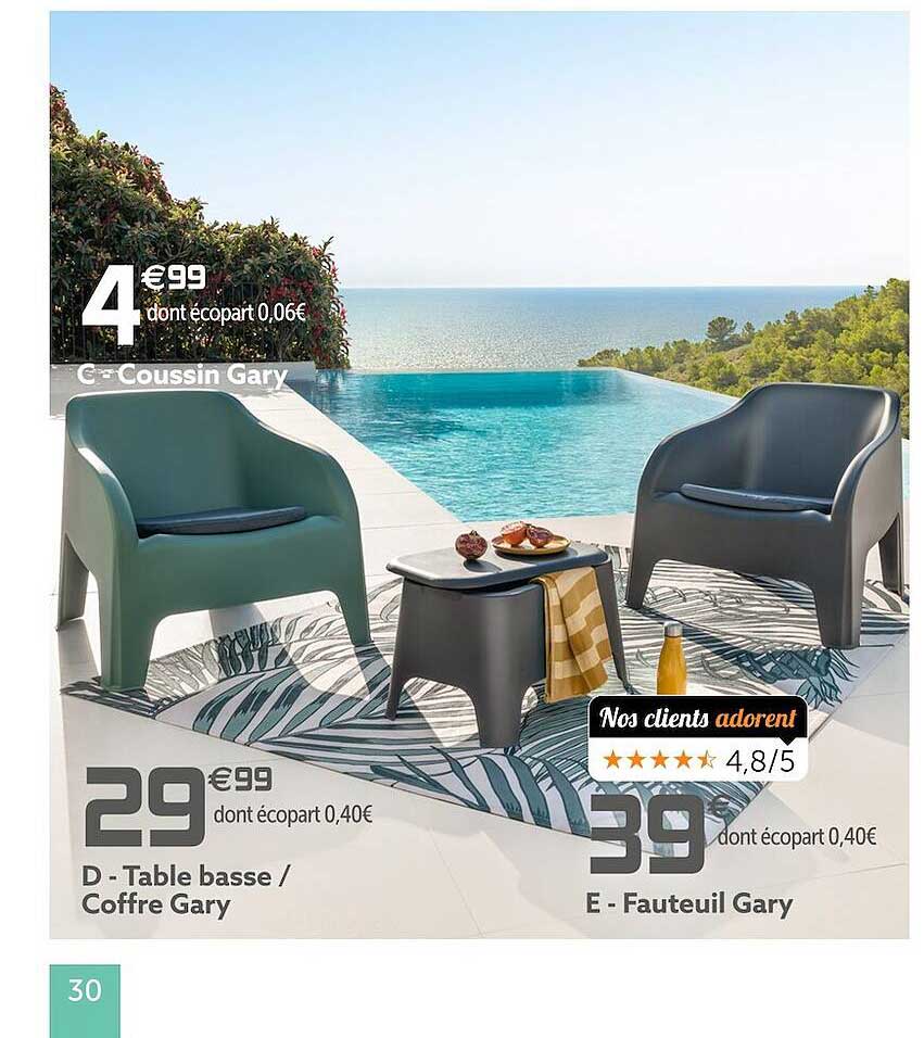 coussin gary, table basse-coffre gary, fauteuil gary