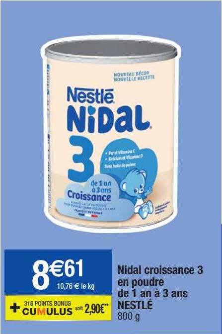 nidal croissance 3 en poudre de 1 an à 3 ans nestlé