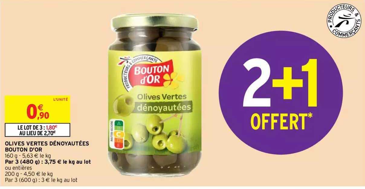 Olives Vertes Dénoyautées Bouton D'or