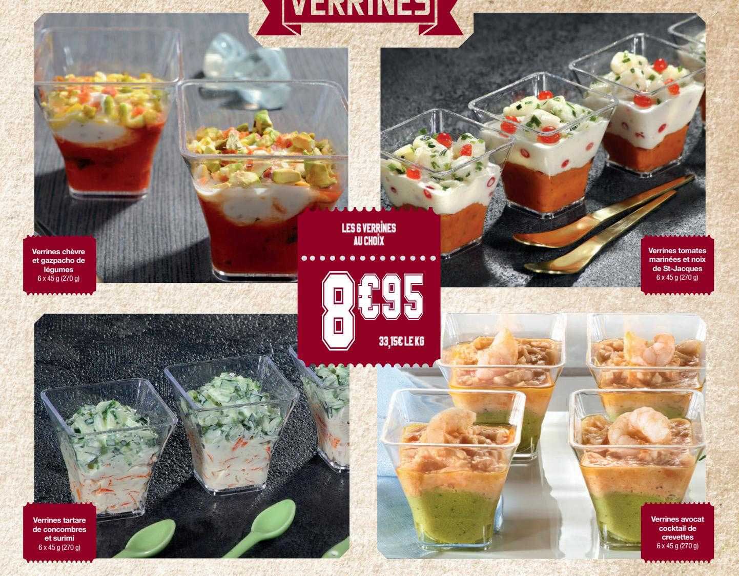 Verrines Chèvre Et Gazpacho De Légume, Verrines Tomates Marinées Et Noix De St-jacques, Verrines Tartare De Concombres Et Surimi, Verrines Avocat Cocktail De Crevette