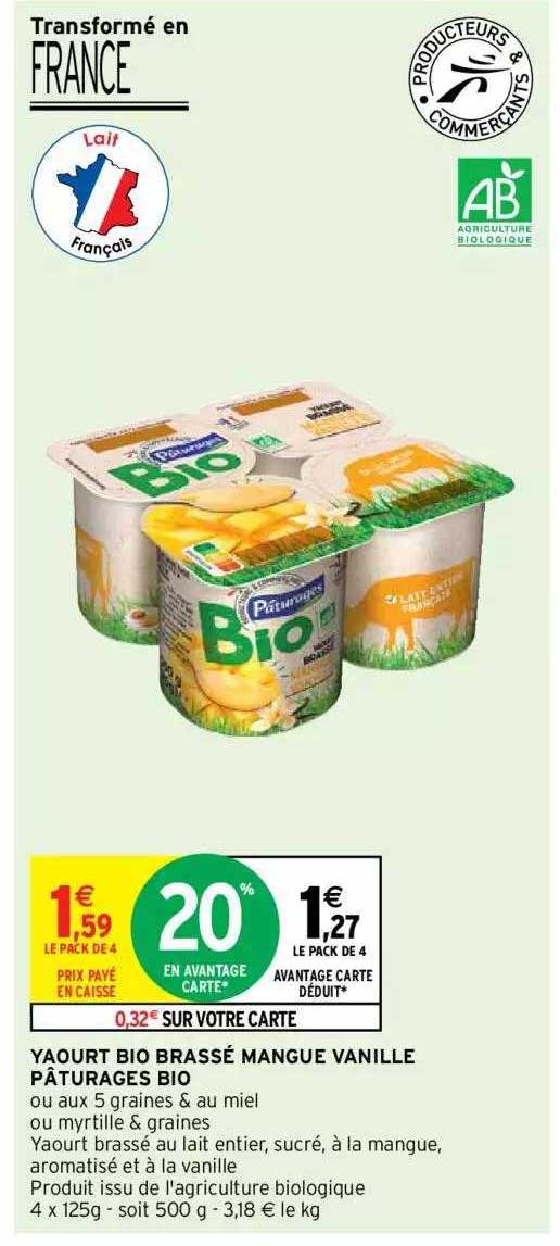 yaourt bio brassée mangue vanille pâturages bio