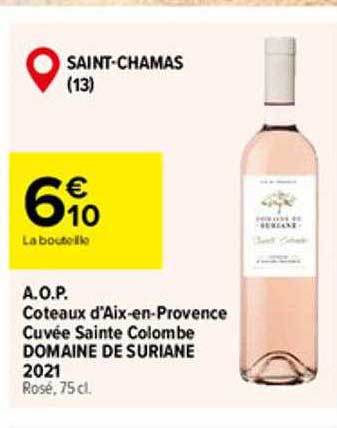 a.o.p. coteaux d'aix-en-provence cuvée sainte colombe domaine de suriane 2021
