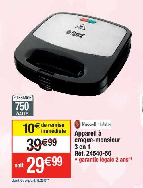 appareil à croque-monsieur 3 en 1 russell hobbs