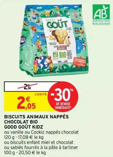 biscuits animaux nappés chocolat bio good kidz