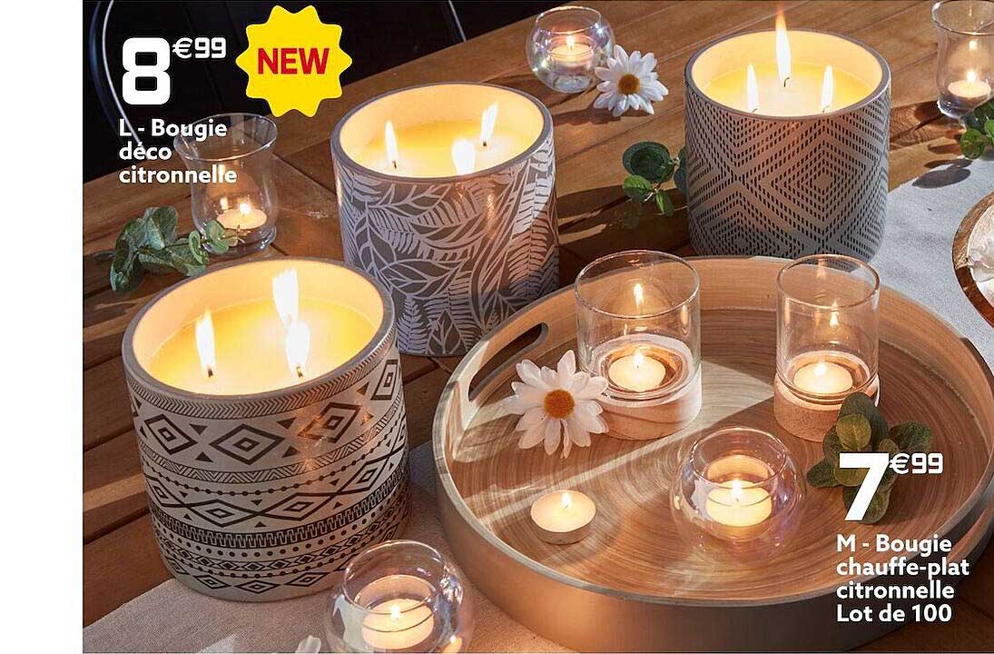 bougie déco citronnelle, bougie chauffe-plat citronnelle lot de 100