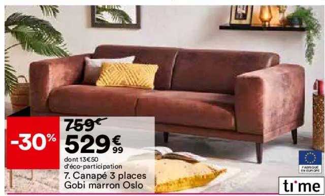 canapé 3 places gobi marron oslo time