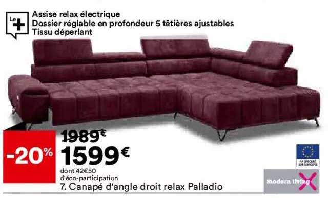 canapé d'angle droit relax palladio modern living