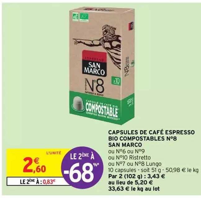 capsules de café espresso bio compostables n°8 san marco
