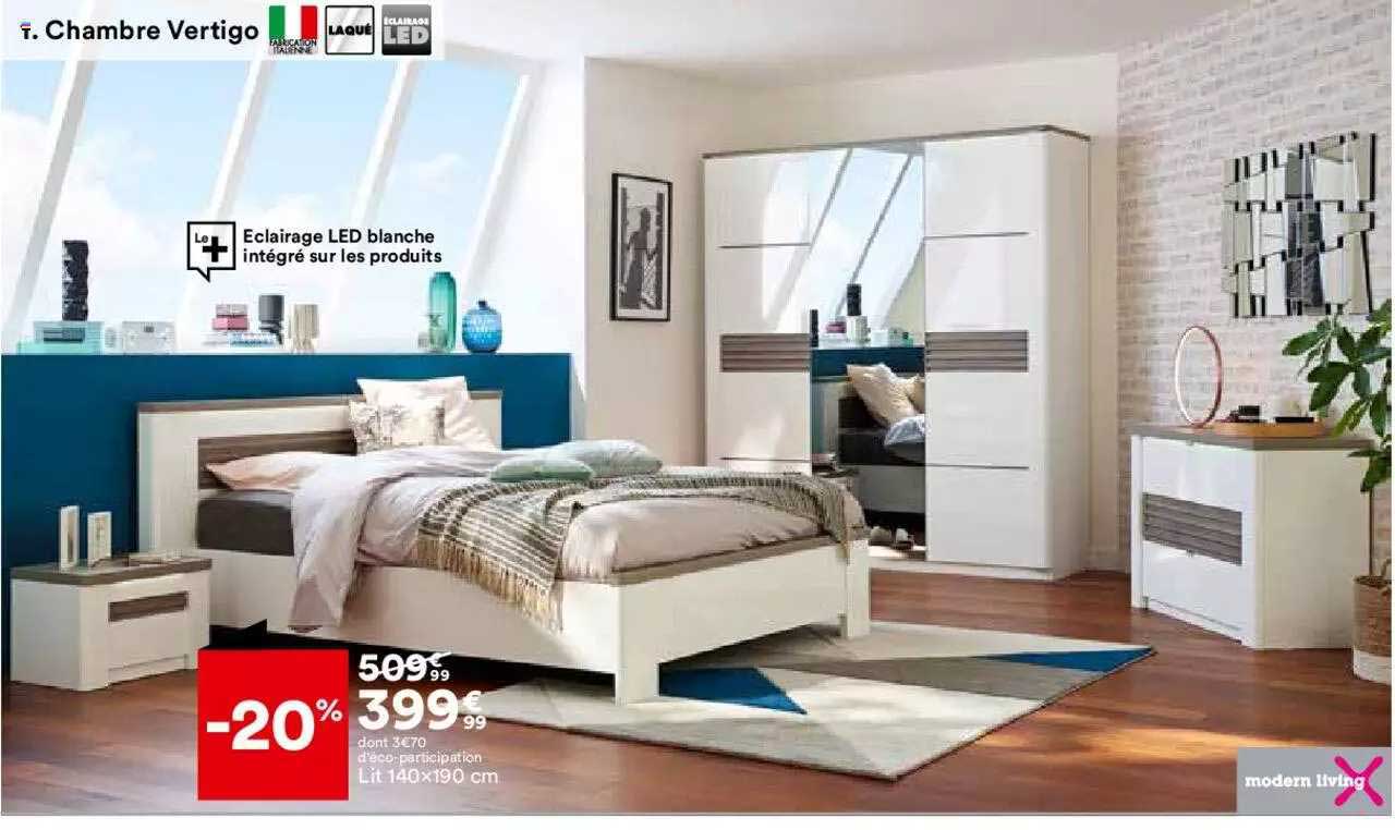 chambre vertigo : lit 140 x 190 cm modern living