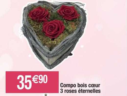 compo bois cœur 3 roses éternelles