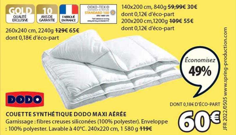 couette synthétique dodo maxi aérée