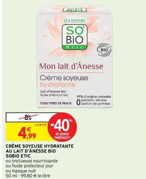 crème soyeuse hydratante au lait d'ânesse bio sobio etic