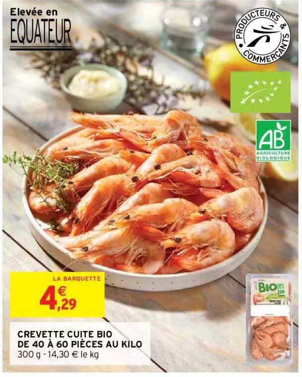 Crevette Cuite Bio De 40 à 60 Pièces Au Kilo