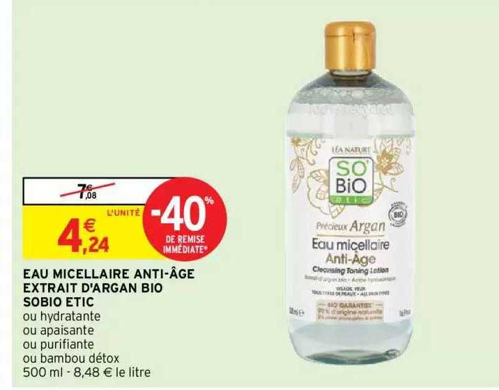 eau micellaire anti-âge extrait d'argan bio sobio etic