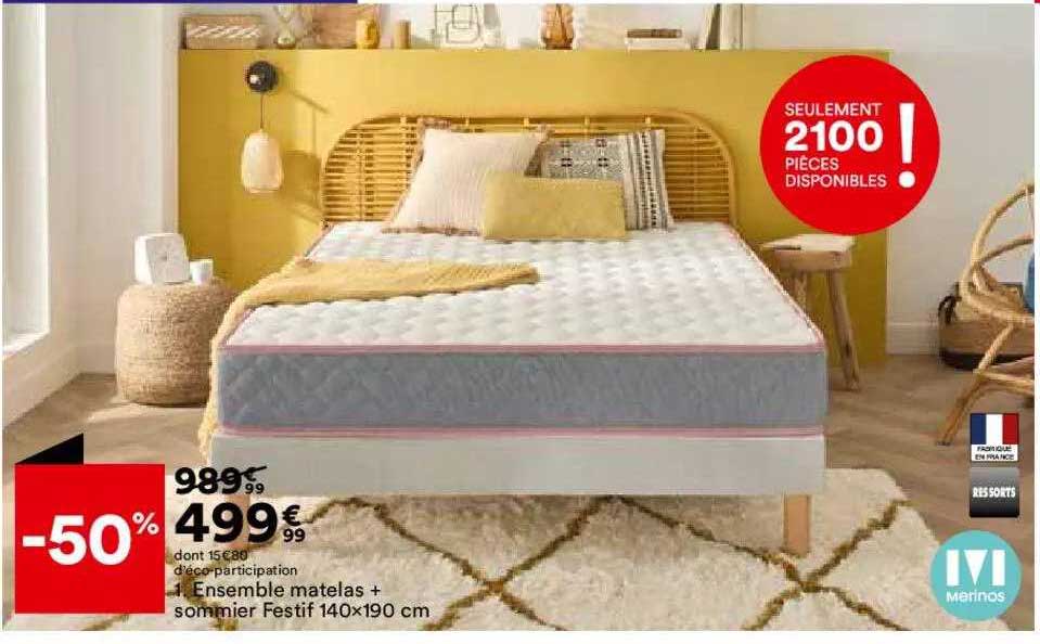 ensemble matelas + sommier festif 140 x 190 cm