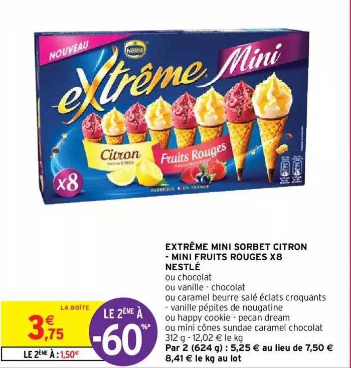 Extrême Mini Sorbet Citron-mini Fruits Rouges X 8 Nestlé