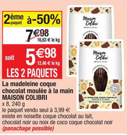 la madeleine coque chocolat moulée à la main maison colibri