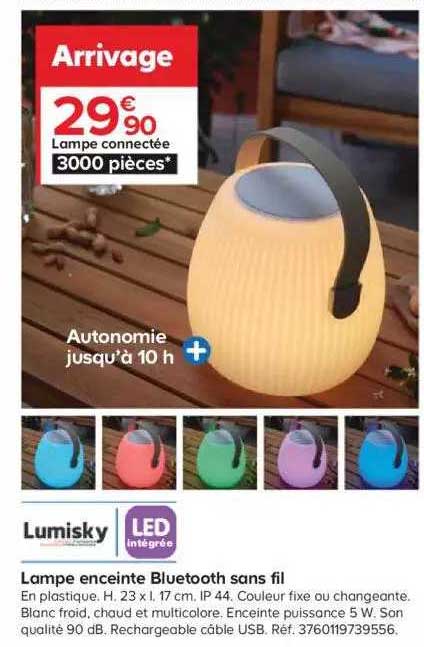 lampe enceinte bluetooth sans fil lumisky
