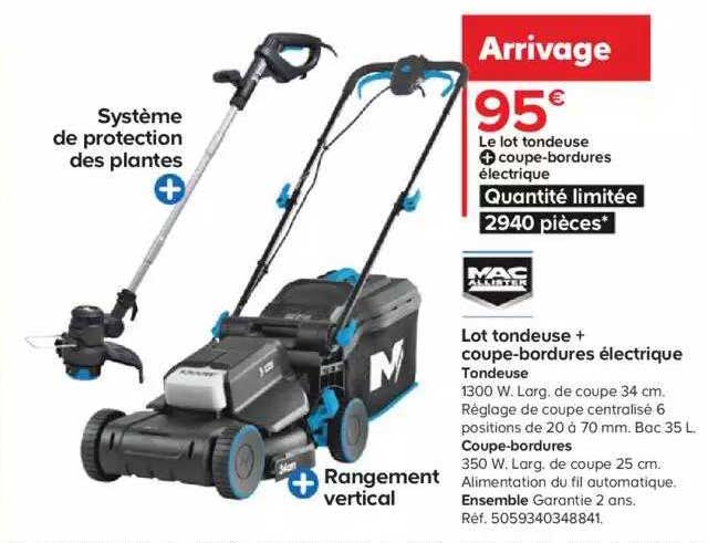 lot tondeuse + coupe-bordures électrique mac allister