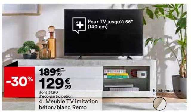 meuble tv imitation béton-blanc remo